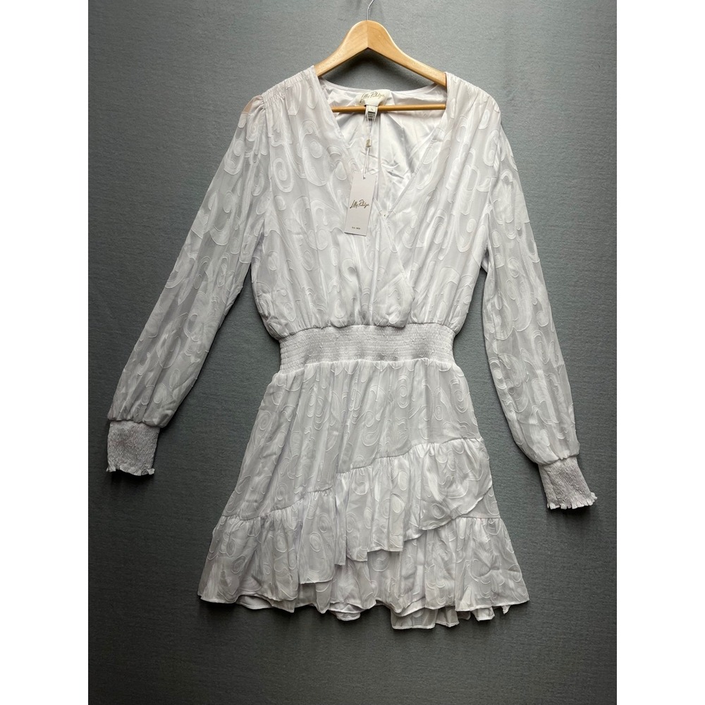 Lilly Pulitzer Cristiana Long Sleeve Dress Resort White Swirl Clip Mini 12 NEW